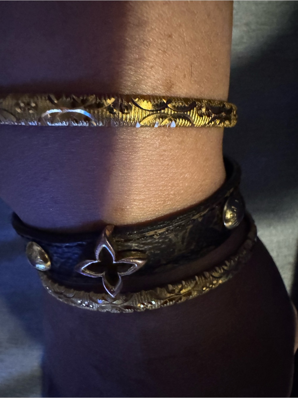 Authentic Louis Vuitton Monogram Leather Bracelet – Gold Hardware – Vintage